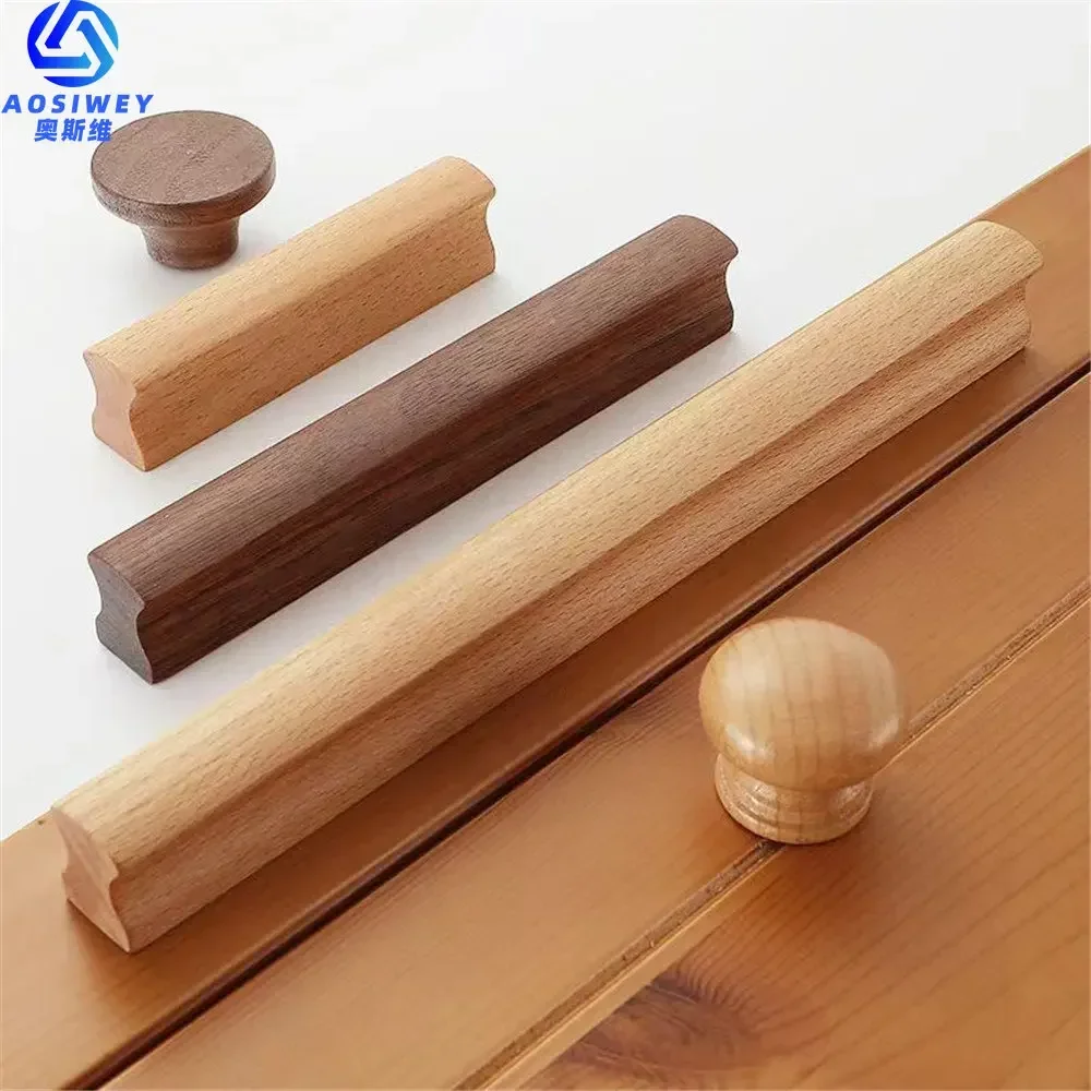 Walnut Wooden Furniture Handle Drawer Knobs Kitchen Cabinets Pulls Long Handles Cabinets and Drawers Dresser Knobs Wardrobe Pull