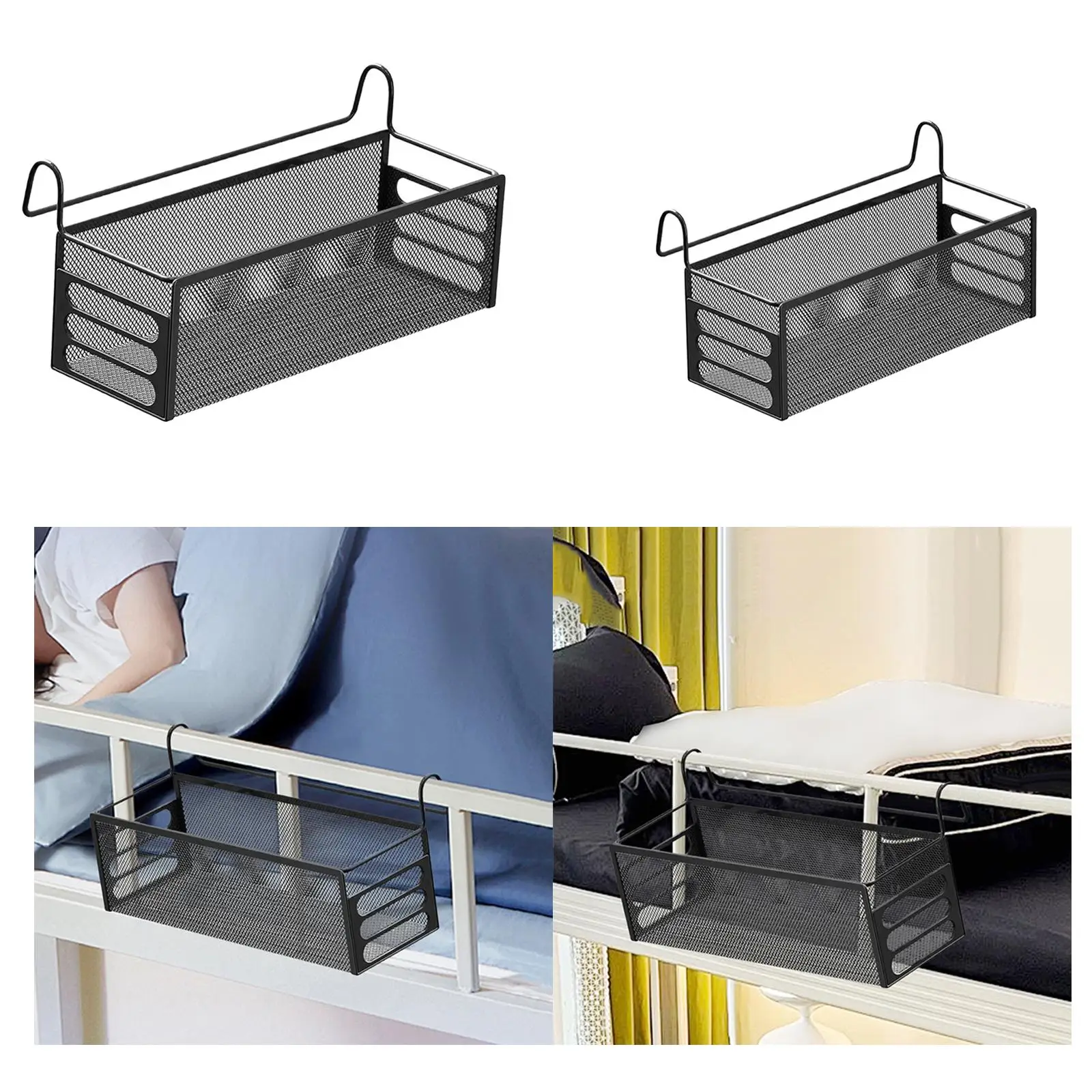 سلة تخزين معلقة بجانب السرير، موفرة للمساحة، رف معدني متعدد الوظائف بجانب السرير لسرير مكتب الفندق وغرفة النوم والسرير بطابقين