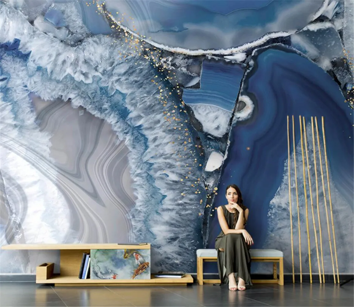

papel de parede настенная роспись украшения дома роскошные синие мраморные обои гостиная ТВ фон пейзаж обои наклейки