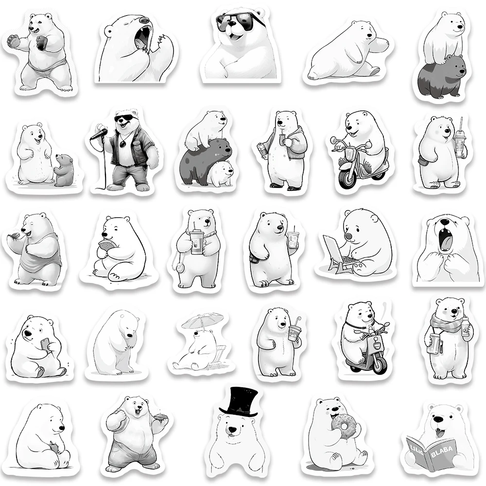 Vinil adesivos para laptop, bonito, urso, polar, urso, animal, para bagagem, guitarra, telefone, skate, impermeável, grafite, 53pcs