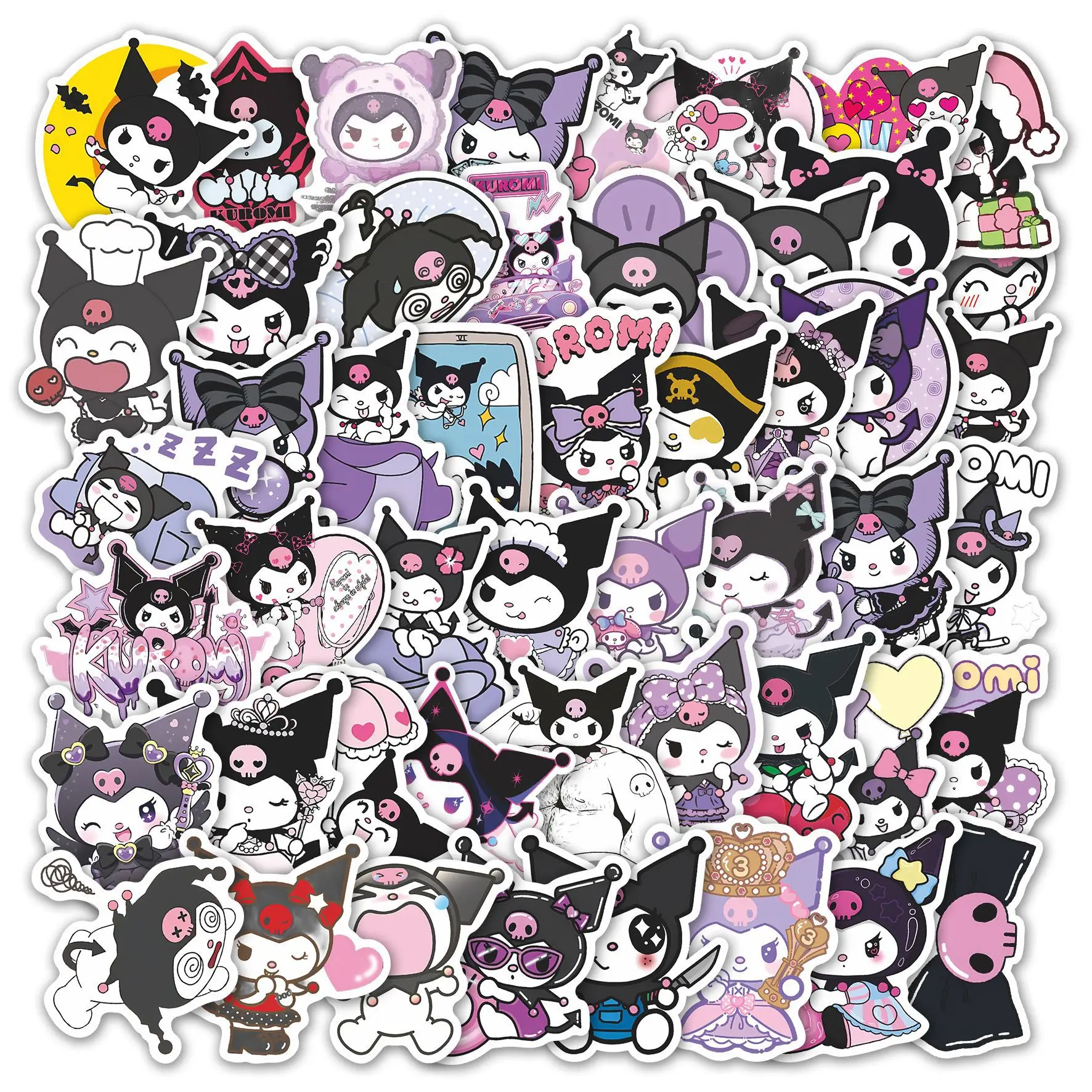 สติกเกอร์คุโรมิสุดน่ารัก 50 ชิ้น สติกเกอร์พีวีซีลายกราฟฟิตี้ ของตกแต่ง ของเล่น DIY สำหรับติดตู้เย็น โทรศัพท์ กระเป๋าเดินทาง รถยนต์ สติกเกอร์น่ารักสำหรับเด็ก ของขวัญ
