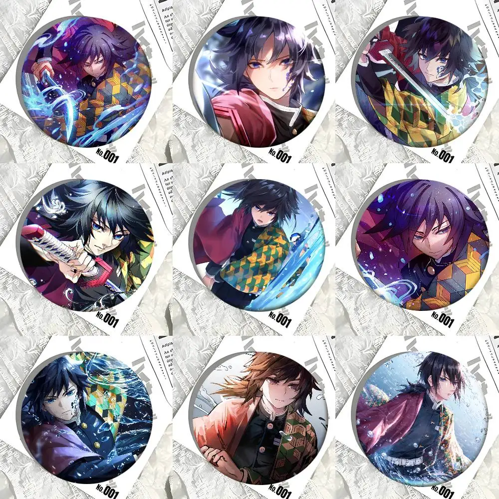Anime Demon Slayer Tomioka Giyuu Badges Round Badge Tinplate Coin Brooch Clothing Backpack Accessories Lapel Pin view 2