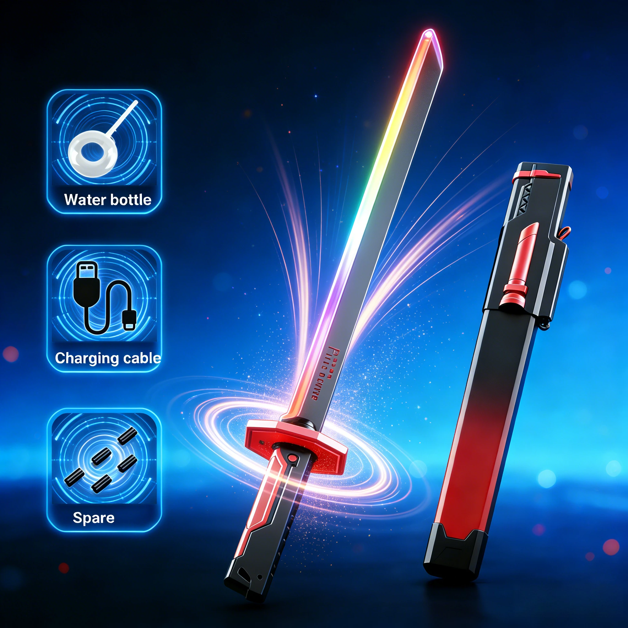 

Glowing Katana Sword Toy (For All Ages): Colorful Streamer + Spark & Smoke Effects (Cosplay Prop)