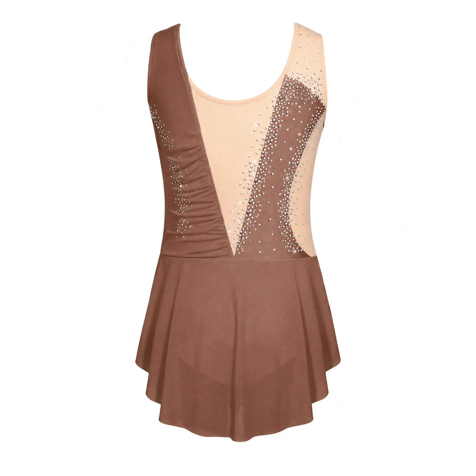 Kinder Mädchen Gymnastik Eiskunstlauf Ballett Tanzkostüm Funkelnde Strasssteine Gerafftes Netzkleid mit Seitenschlitz und Eingebautem Slip – Detail 14