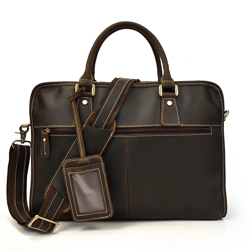 Men's Genuine Leather Briefcase Crossbody Bag Work Handbag 14 Inch Laptop Bag Single Shoulder Cowhide Men's Bag