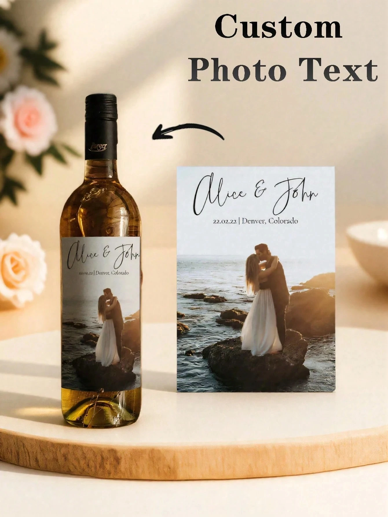 Etiquetas Personalizadas para Botellas de Vino con Foto y Texto, para Bodas, Aniversarios, Cumpleaños, Compromisos, Graduaciones, Navidad