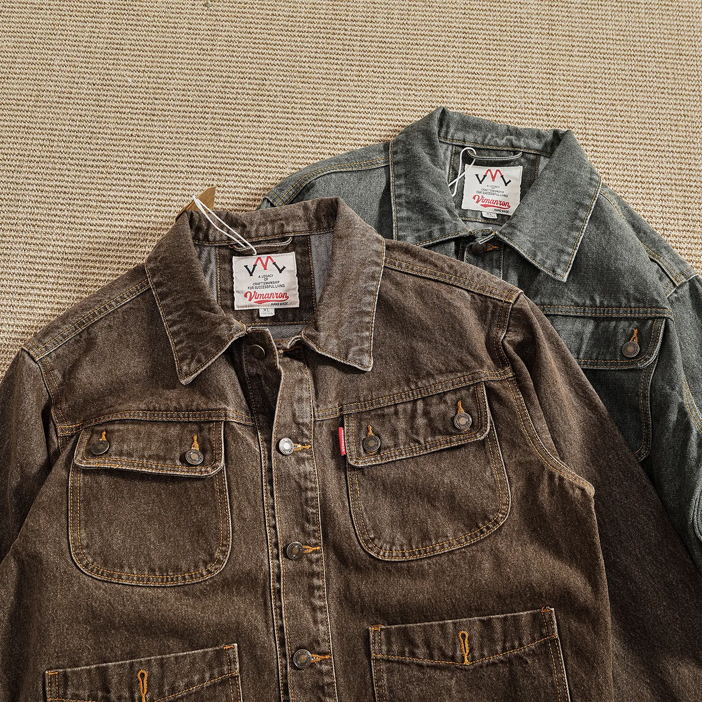 Autumn and Winter American Retro Heavyweight 460G Thick Denim Cargo Jacket Men's Amekaji 92% Cotton Washed Old Multi-pocket Coat