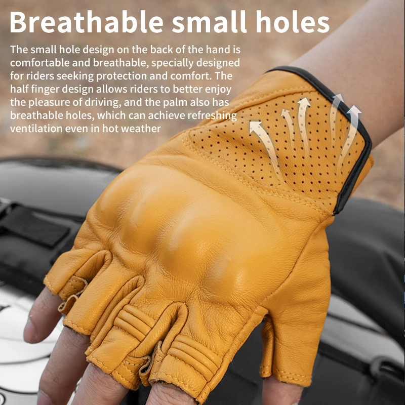 SFK Half Finger Motorcycle Gloves Summer Breathable Real Goatskin Leather Non-slip Wear-resistant Riding Protection Equipment
