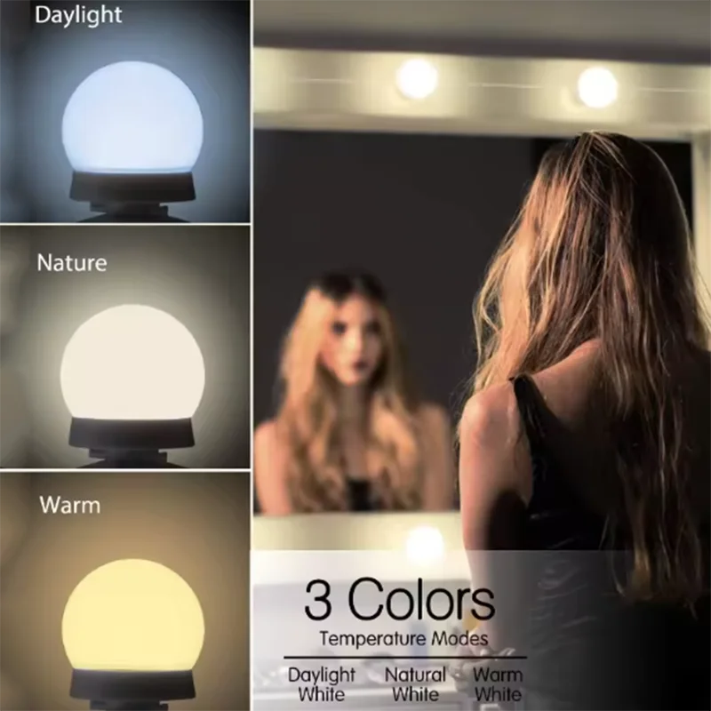 Lâmpadas LED Destacáveis para Espelho de Maquiagem Profissional, Luz USB para Espelho Cosmético, Luzes LED para Penteadeira Estilo Hollywood
