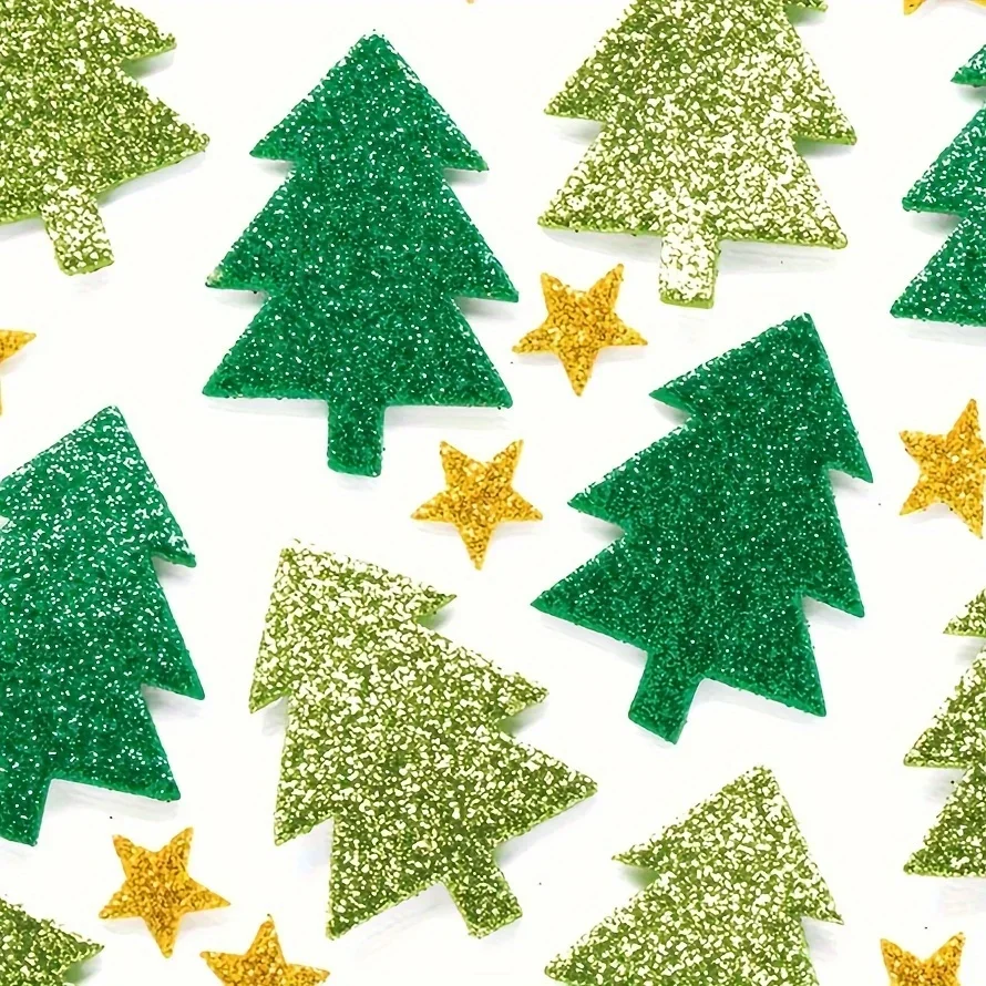 100pcs Glitter Christmas Tree Star DIY  Foam EVA Stickers SET, Self-adhesive, Crafts supplie Greeting Cards Gift Decoration