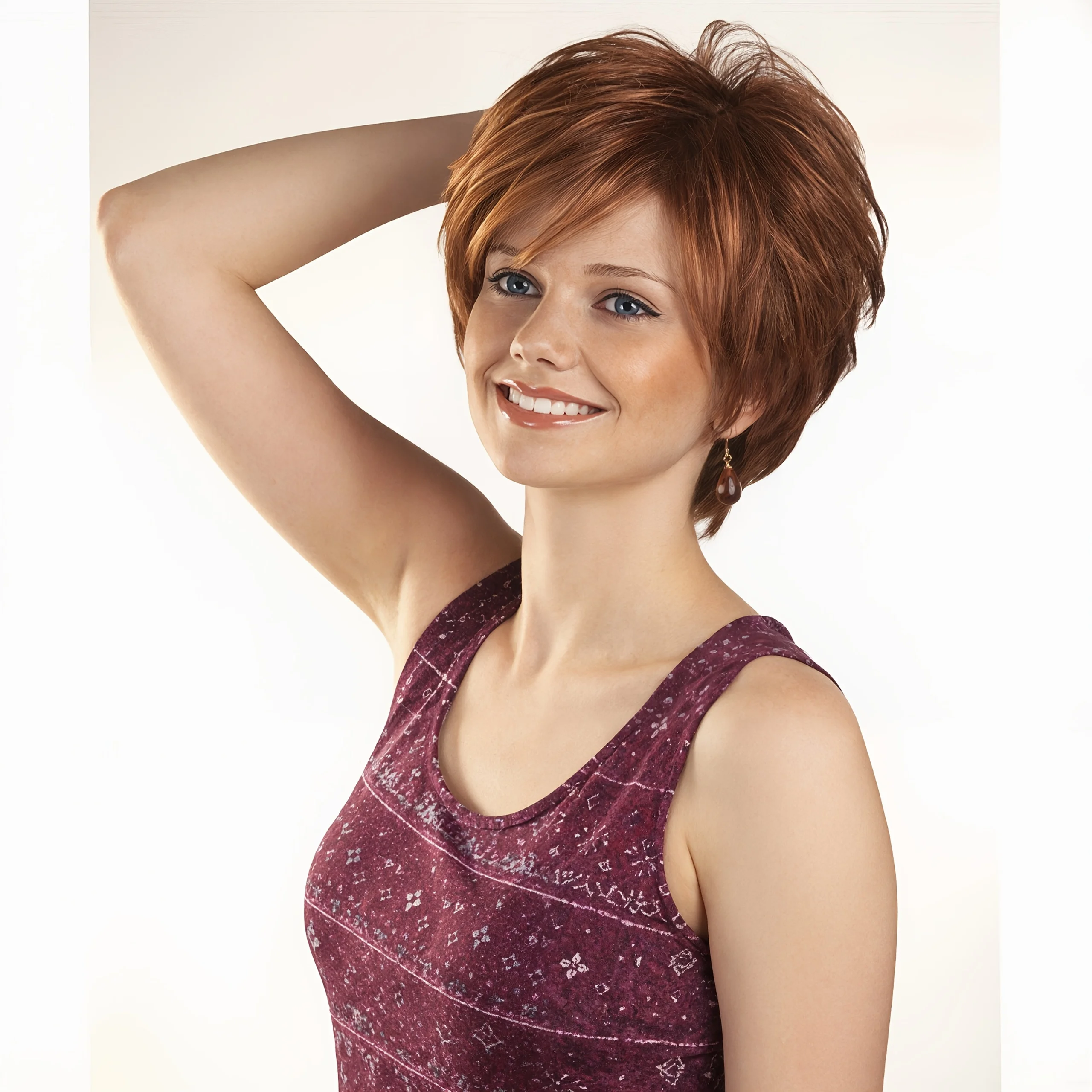 Peluca Corta y Lisa para Mujer, Peluca Sintética de Red con Volumen Moderno en Dorado y Rosa - Regalo para el Día de la Madre