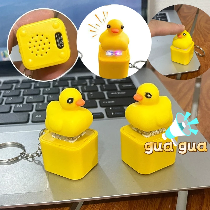 Chaveiros USB de Plástico com Sapo e Pato que Grunhem, com Luz LED e Botão de Dedo, Brinquedo Anti-stress Divertido com Sons de Sapo e Teclado