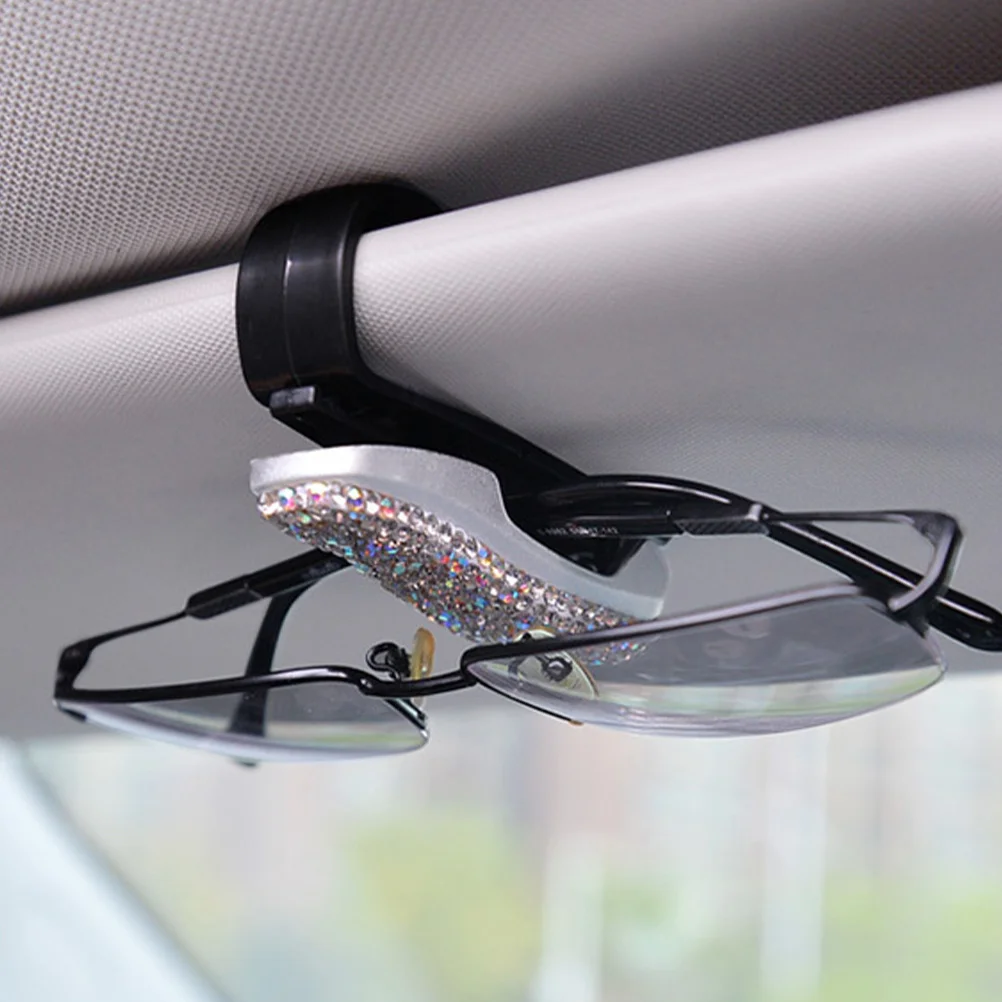 

2Pcs Car Glasses Clip Durable Plastic Rhinestone Sun Visor Sunglasses Holder Glasses Storage Sunglasses Clip