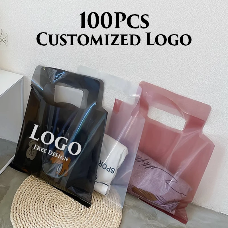 

100Pcs Customized Logo Transparent Plastic Bags Wedding Party Favor Bags for Clothes/Shoes Gift Packaging Bags Business Bag