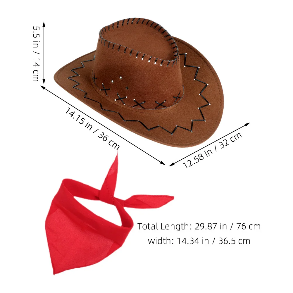 1 세트 카우보이 코스프레 소품 서부 의상 액세서리 카우걸 모자 삼각형 반다나 드레스업 헤드웨어 남녀 할로윈용