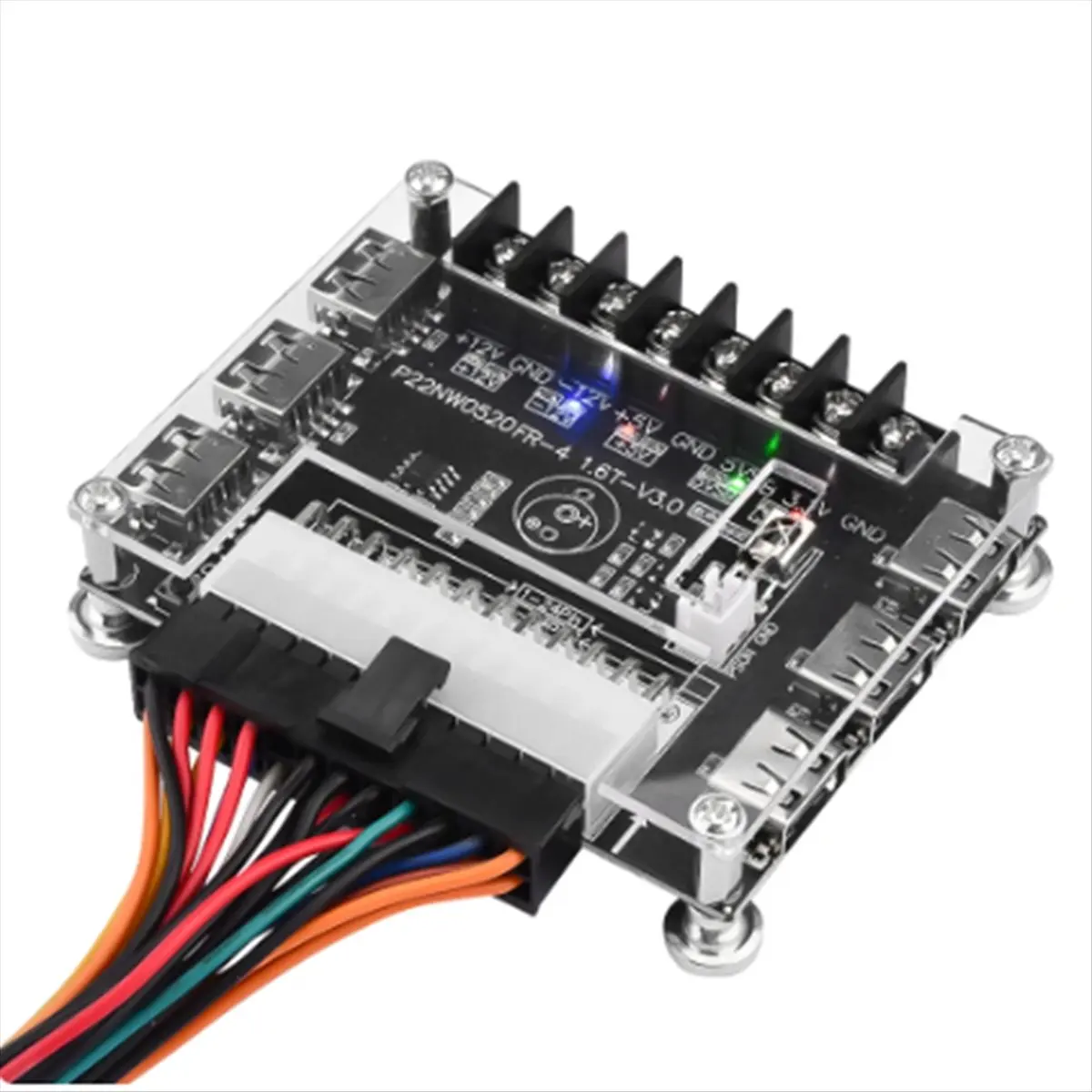 AAAE 24 Pins ATX Power Supply Breakout Board and Acrylic Case Kit Module Adapter Power Connector Support 3.3V/5V/12V