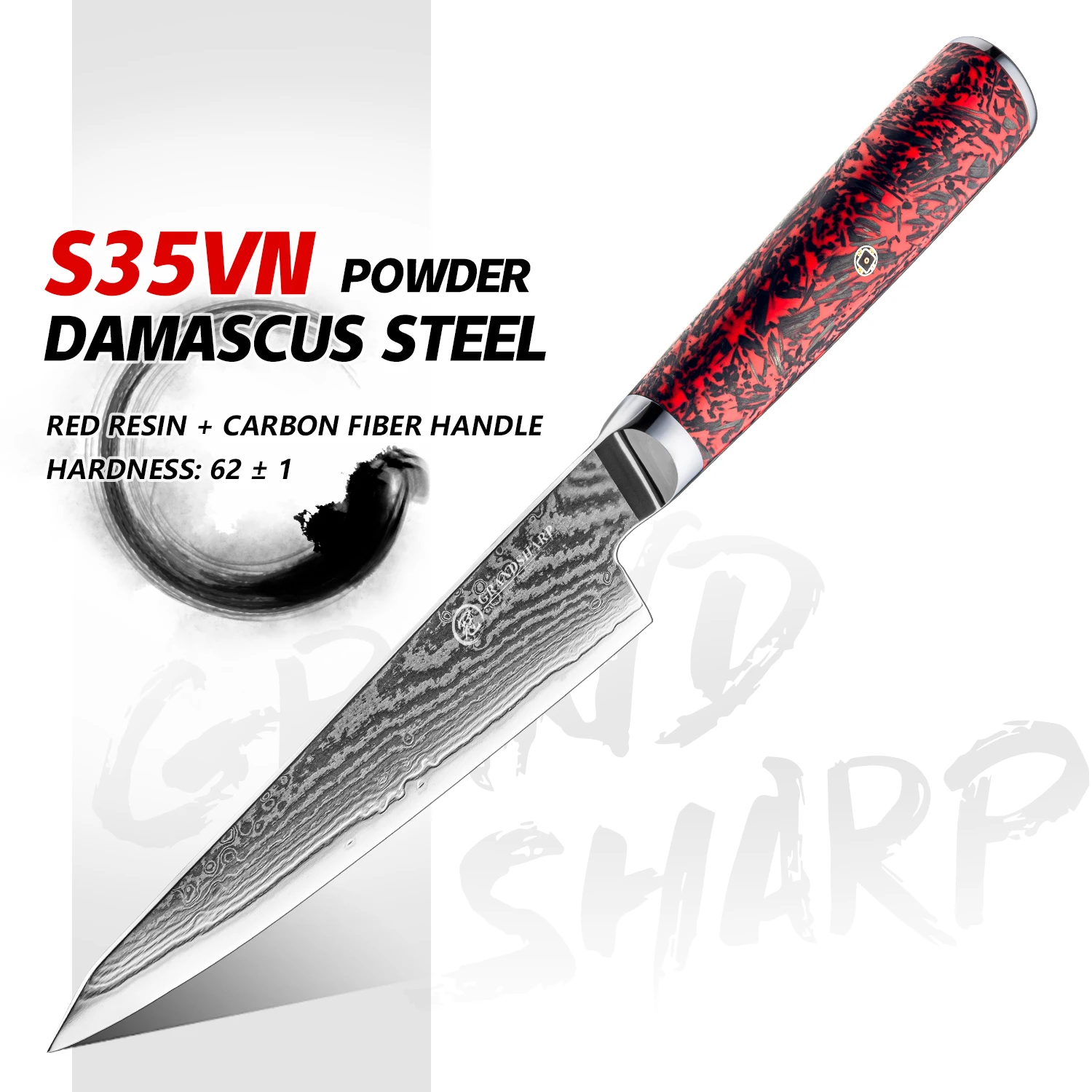 Grandsharp 5.8''Utility Knife 67 Layers S35VN Powder Core Damascus Steel V-Shape Razor Sharp Edge Chef Kitchen Accessories