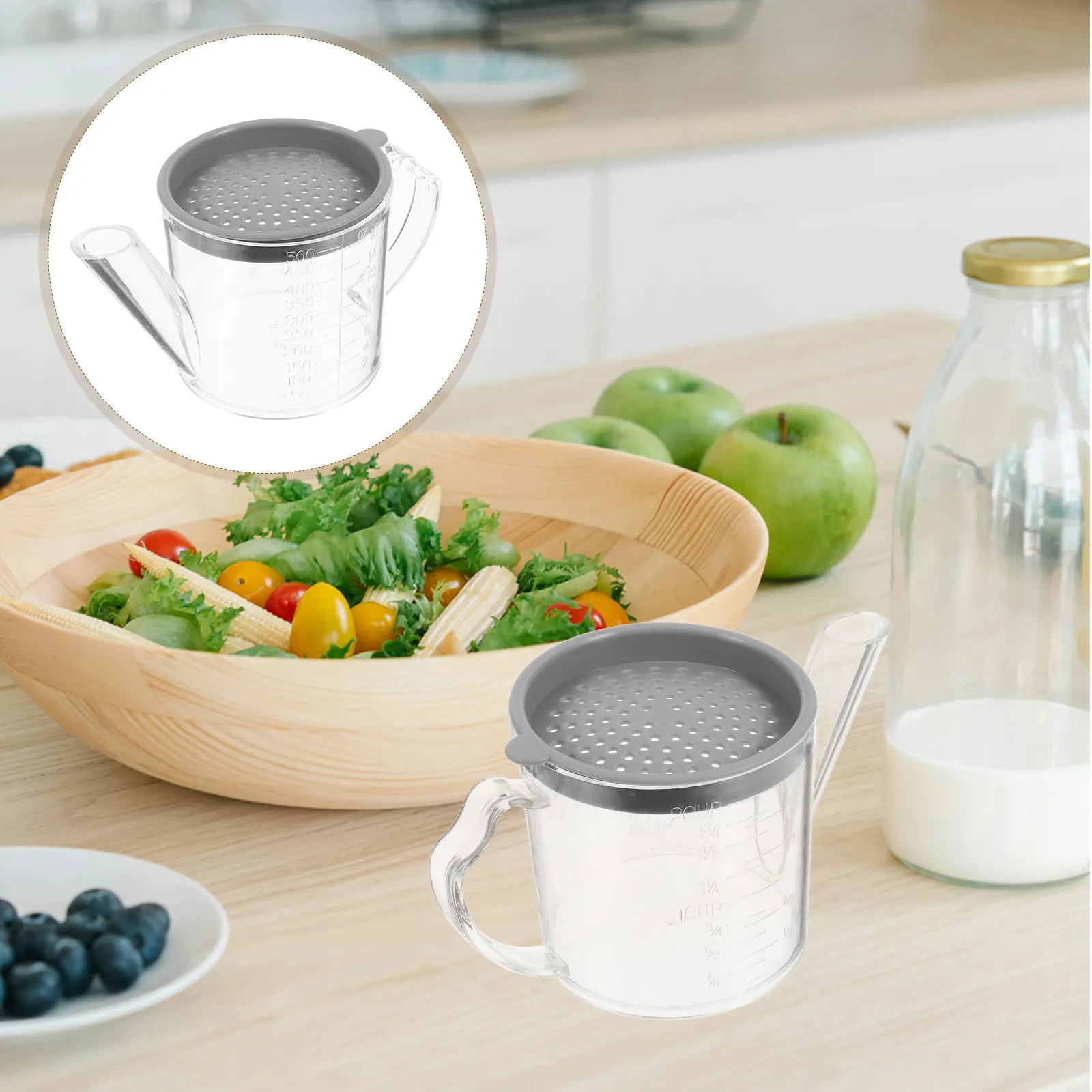 Clear See-Through Fat Separator with Built-in Strainer Oil Storage Container for Cooking Oil Filtration Grease Holder Kitchen