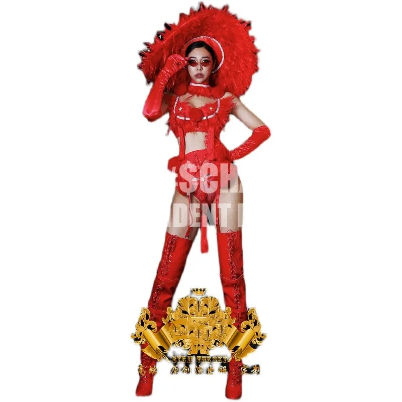 Nightclub bar GOGO women's New Year's Day red Chinese style DS tour atmosphere performance clothes