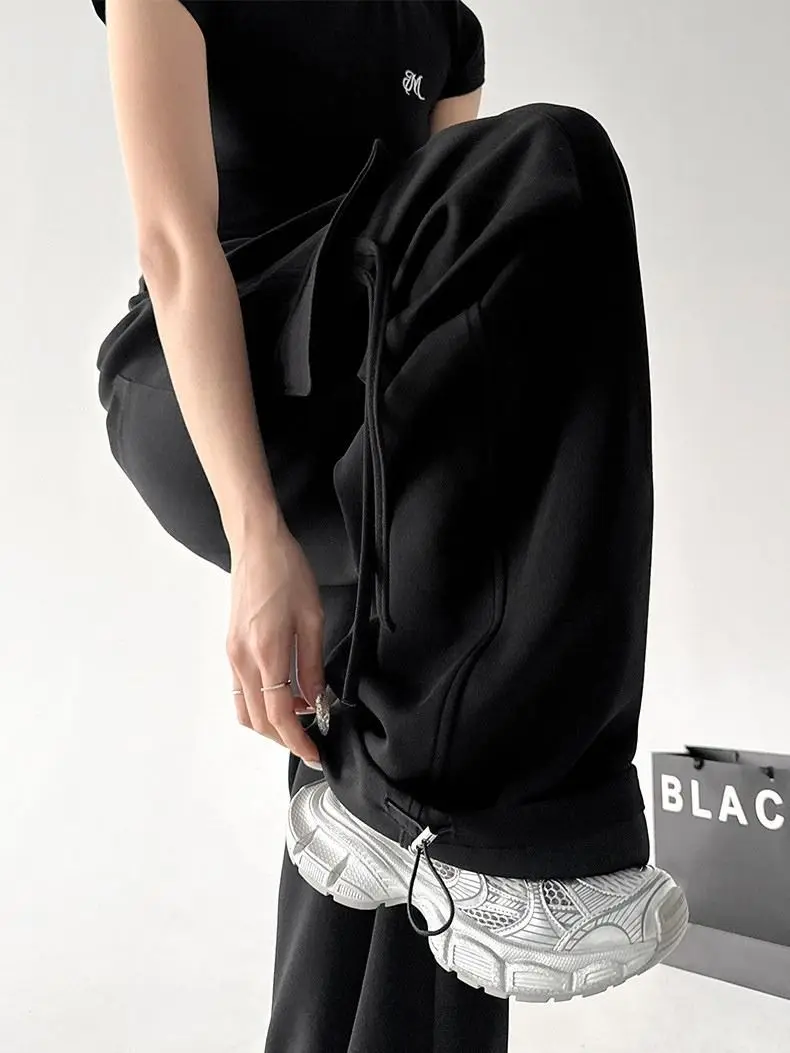 American Hip-hop Cargo Tooling Sweatpants Big Pocket Streamer Wide Leg Pants Women Baggy Pants