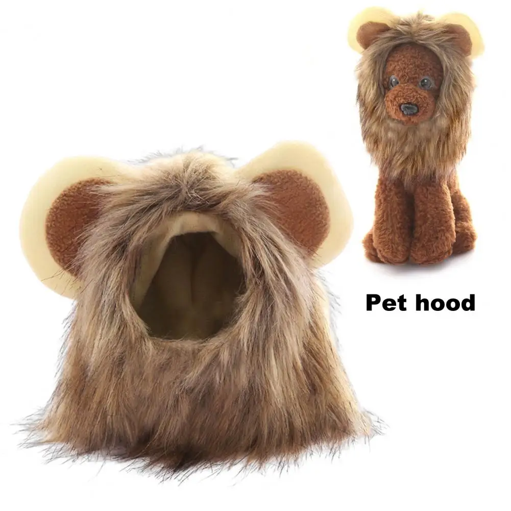 

Lion Mane Wig for Dogs Fuzzy Pet Headgear with Ears Pet Dress-up Costume Plush Cat Hood for Halloween Christmas Party