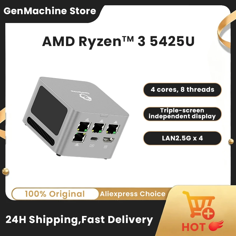 Genmachine AMD Ryzen 3 5425U Mini PC - 4C/8T, 35W Low Power, Radeon Graphics Dual M.2 NVMe, WiFi 6E - Ultra Compact Workstation