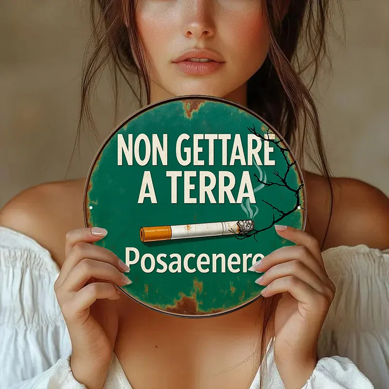 Italian-language Aluminum Sign, Vintage Decorative Plaque Stating 
