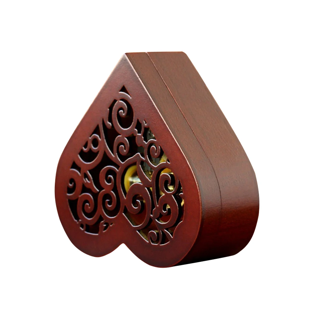 

1pc Heart Shaped Musical Box Vintage Wood Carved Wind up Music Box Gift for Valentine's Day (Silver Movement)