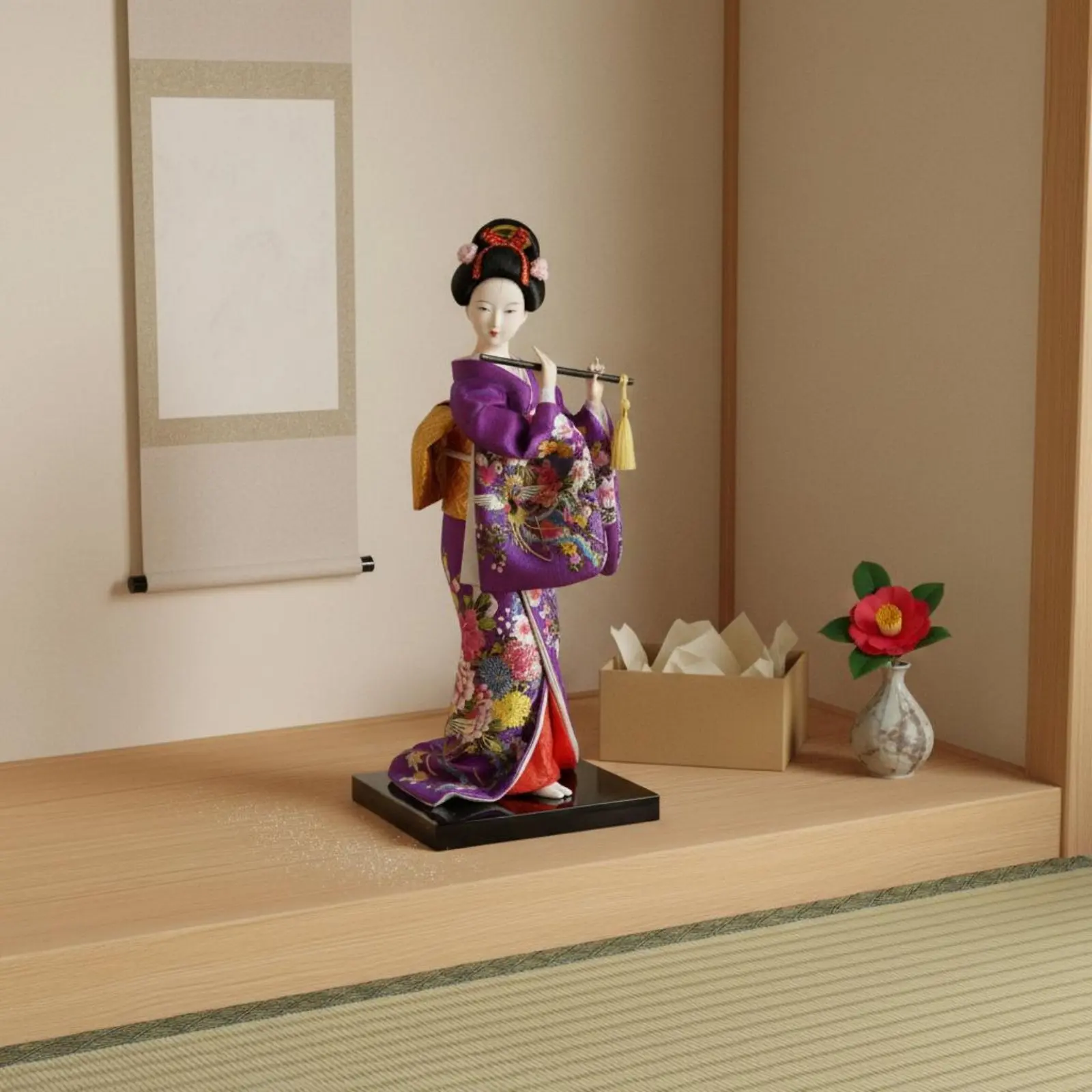 Japanese Geisha Doll Elegant Features Kimono Doll Figurine Traditional Japanese Lady Figure Handmade House Decoration