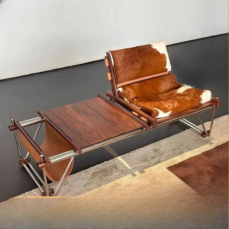 

Medieval Leisure Chair Premium Retro Bench Bag Cowhide Coffee Book Chair Study Balcony