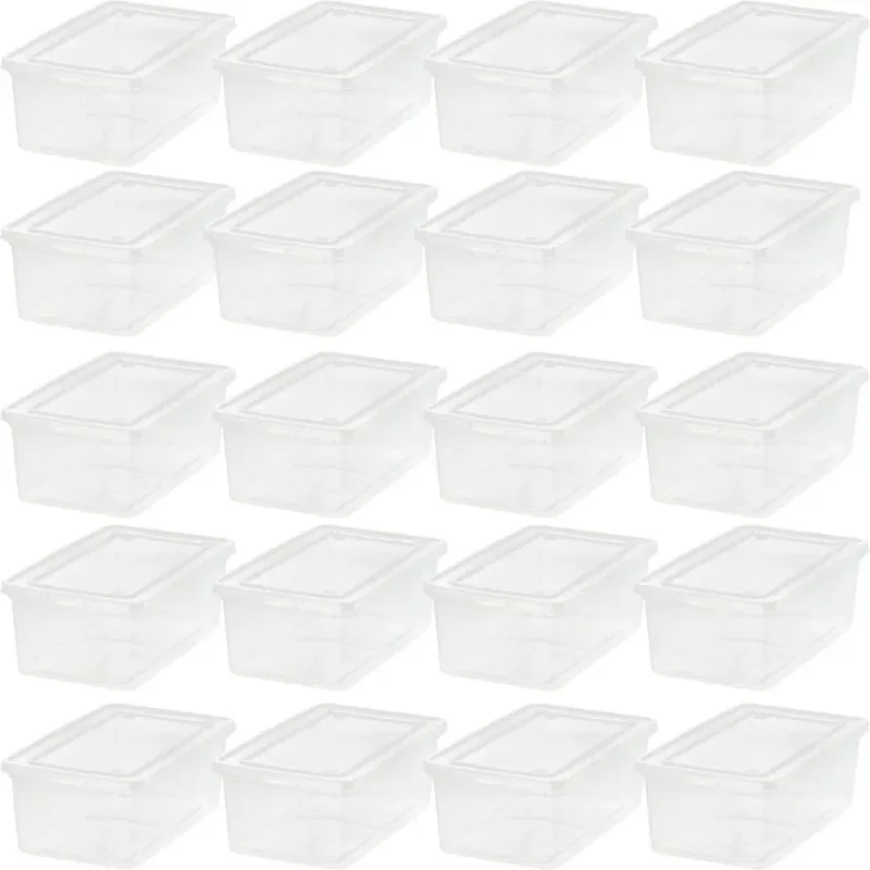 

USA 6 Qt Clear Storage Box, Plastic Stackable Bin with Lid, Containers to Organize Shoes and Closet Shelves