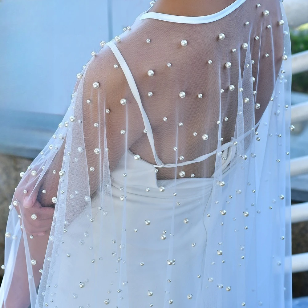 Parels kralen jas bruids capes voor bruiloft bolero bruiloft accessoires bruiloft feestkleding huwelijk wit