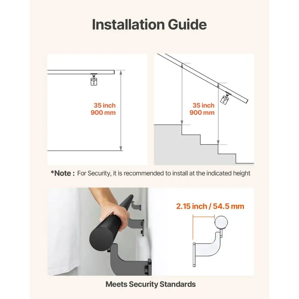 7ft Black Aluminum Stair Handrail Wall Mounted Railing for Indoor Outdoor Use Safe and Stylish Support