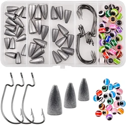 80Pcs Texas Rig Carolina Fishing Rig Kit Include Worm Sinkers Weights Fish Eye Beads Offset Worm Hooks Bass Fishing Tackle
