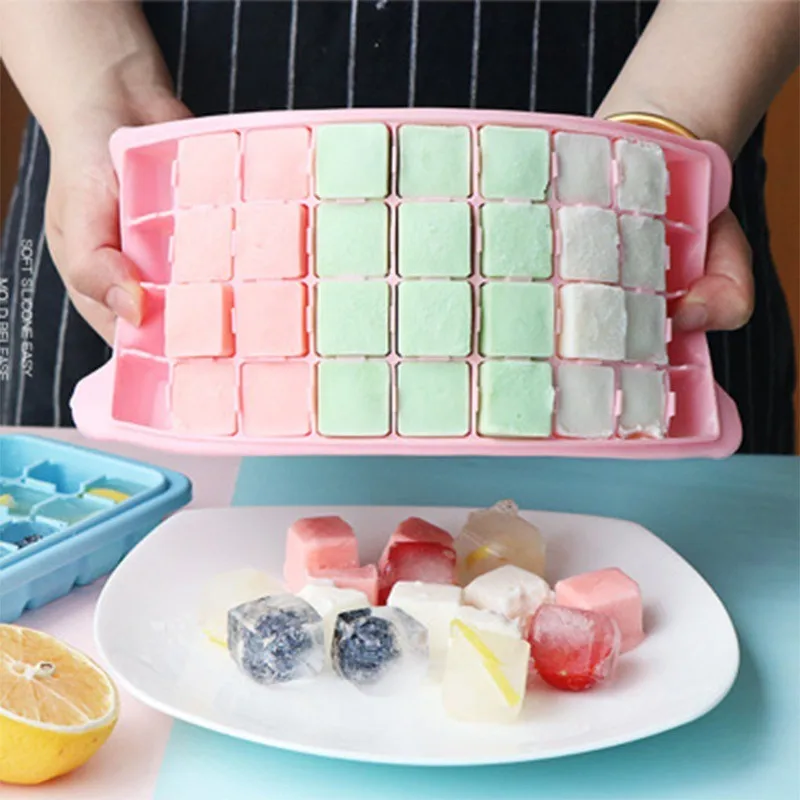 24/36 Grids Reusable Square Ice Cube Tray with Lid Ice Tube Maker Mold for Freezer Ice Cream Party Whiskey Cocktail Cold Drink