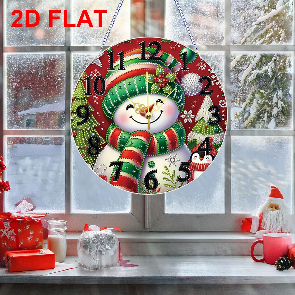 

2D Flat DIY Xmas Diamond Painting Clock Pendant Irregular Shaped Drilling Diamond Art Clock Pendant Kit for Home Decoration