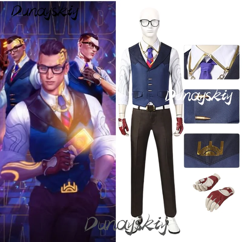 

Games Valorant Chamber Cosplay Costume Set Suit Tuxedo Dress Up Halloween Party Roleplay Gloves Tie Costumized Outfit for Men