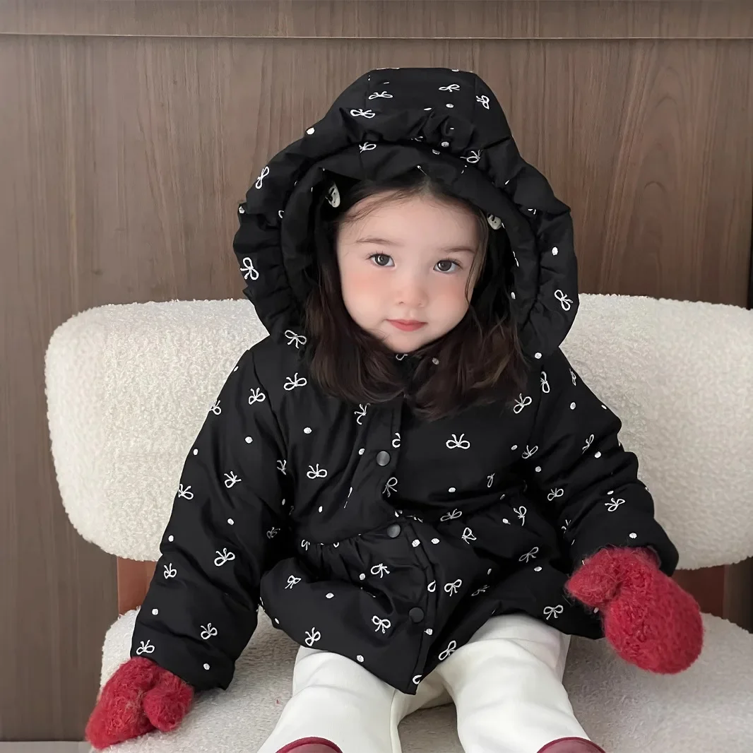 

Girls Hooded Cotton Jacket Baby Clothes Autumn and Winter Korean Children Clothing 2024 New Full Printed Cute Coat