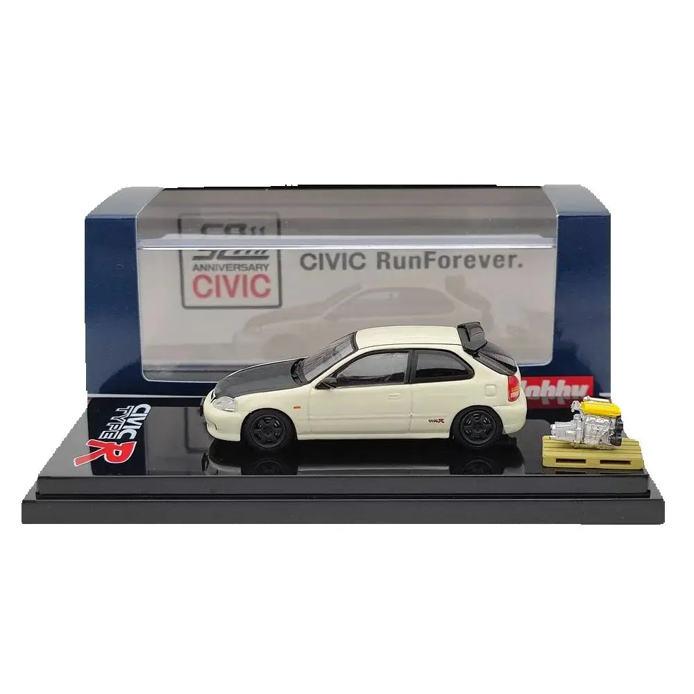 

Hobby Japan 1/64 Scale Civic TYPE R (EK9) With Engine Display Model HJ642016EW White Diecast Toys Car Collection Gifts