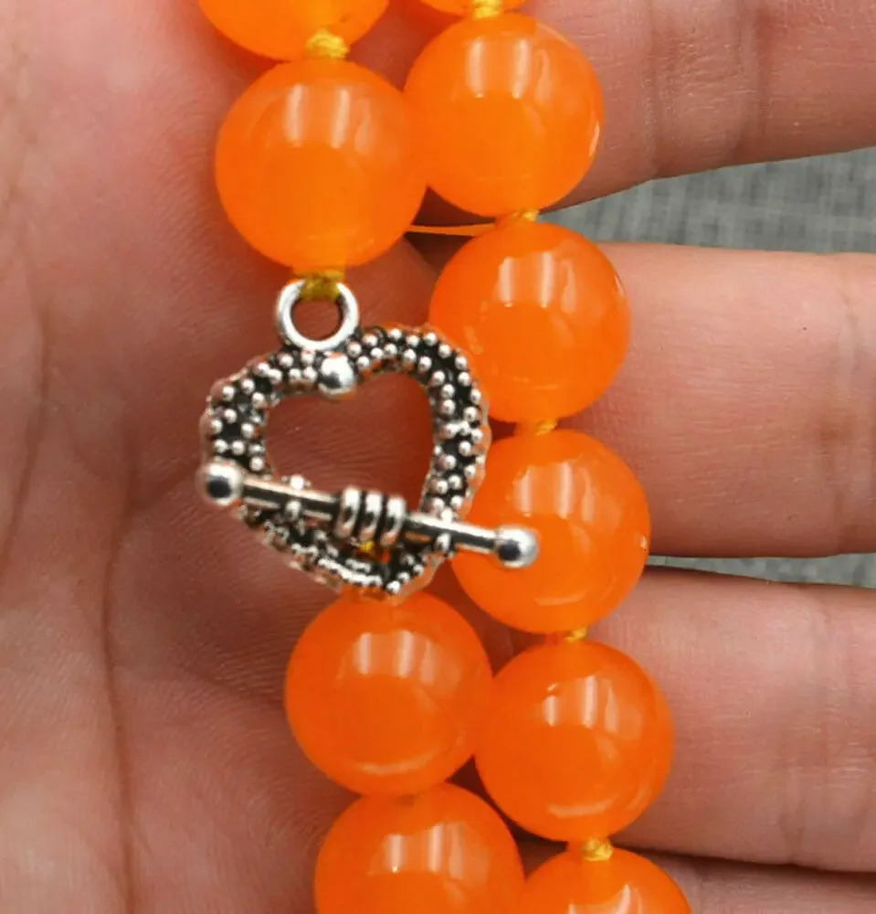 Huge 12mm Natural Orange Jade Round Gemstone Beads Necklace 18''