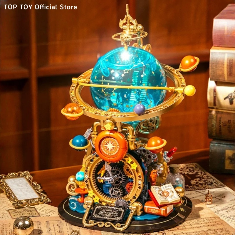 

Vintage Planet Globe Building Block Globe Small Particle Assembly Toy Street Scene Dream Model Room Decoration Collection Gift