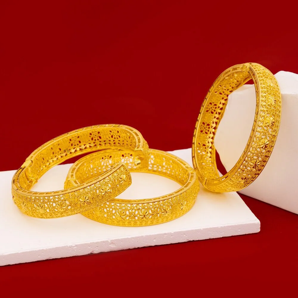 9999 Pure Gold real gold Women's buckle openwork flower bracelet Luxury 24K