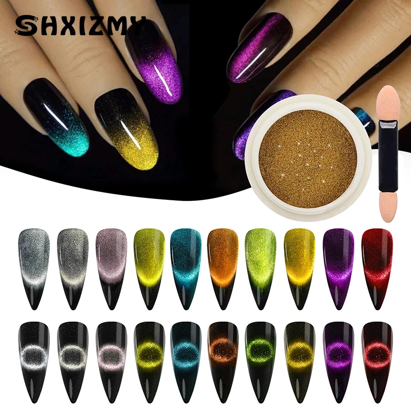 3D Chrome Cat Magnet Nail Glitter Powder Chameleon Shiny Nail Pigment Gel Nail Polish Supplies Magic Cat's Eye Magnetic Powder