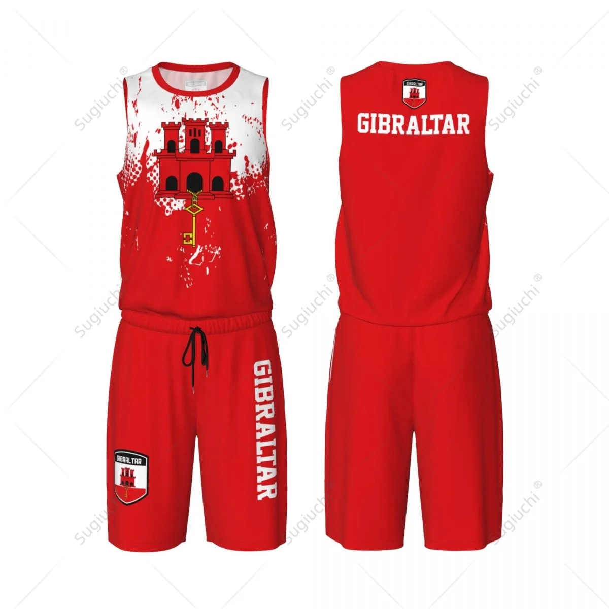 Gibraltar Flag Grain Men Basketball Set Shirt & Pants Sleeveless