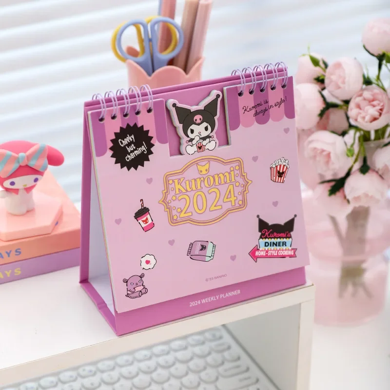 

2024 Hello Kitty Calendar Kawaii Sanrio Anime Kuromi Cinnamoroll My Melody Calendar Desktop Decor Table Calendar School Supplies