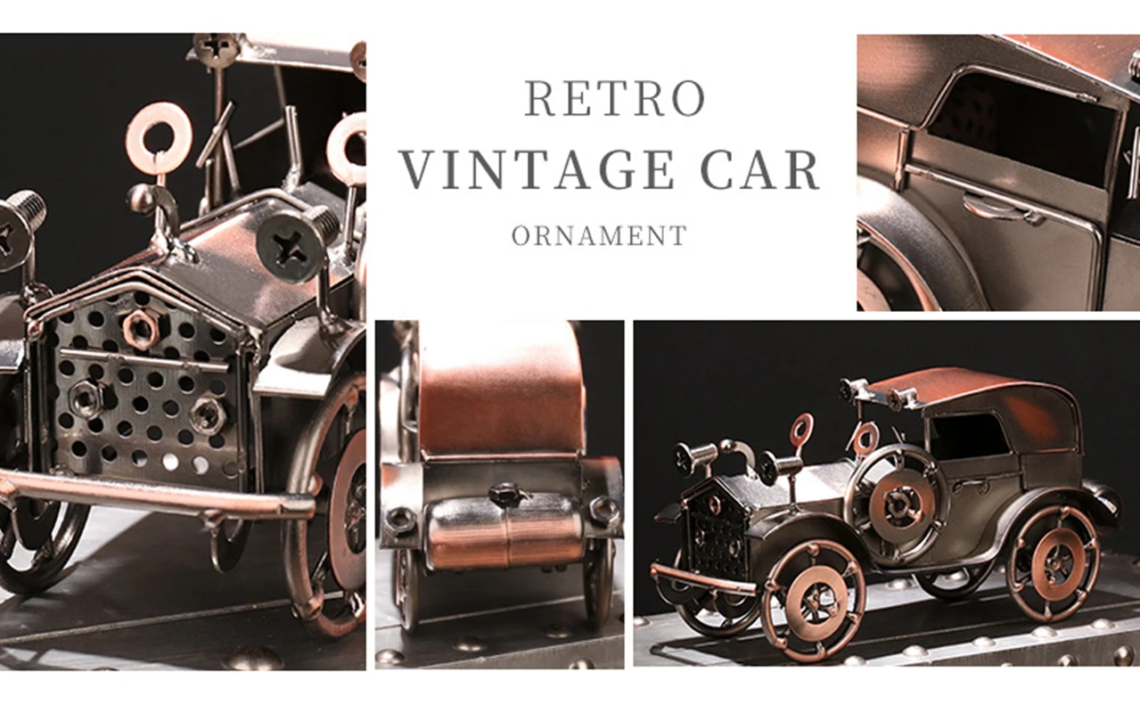 Handmade Silvery Grey or Red Bronze Old Car Restore Car Figurine Retro Model Metal Vintage Car Vehicle Model Boy Gift Home Decor