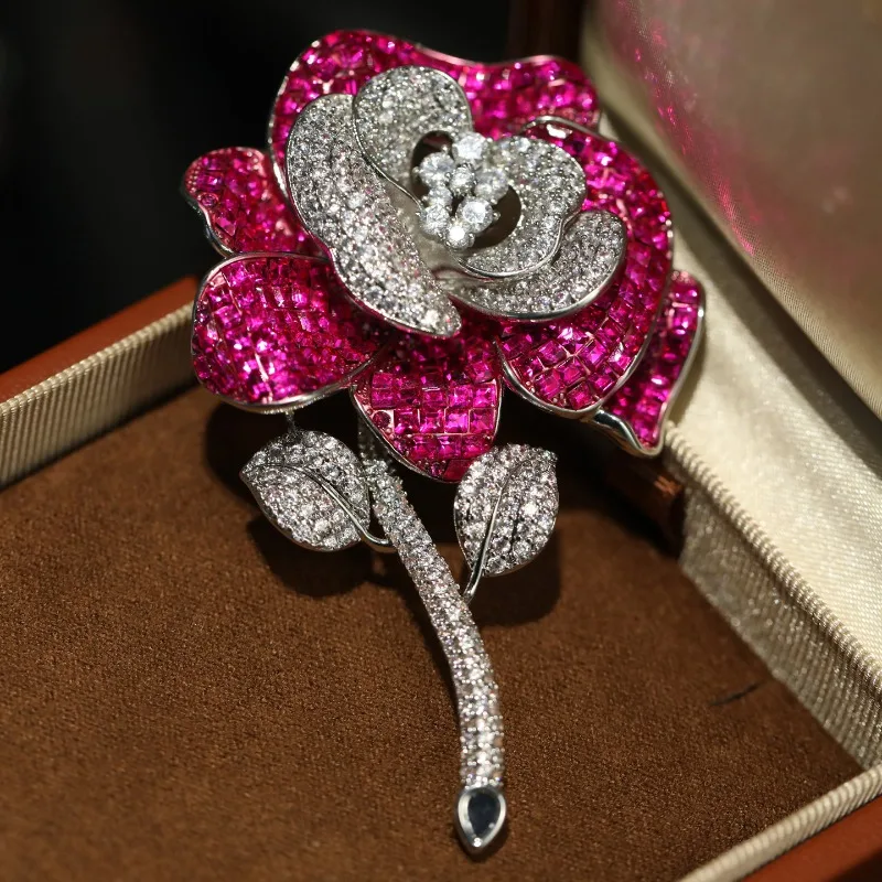 Luxury rose brooch, high-end temperament suit accessories, flower pin jewelry