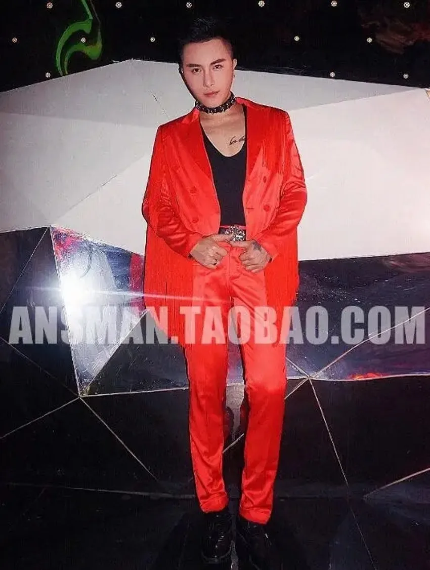 Spring Men's New Bar Night Club Male Singer Dj Concert Style Luxury Red Tassel Suit Men Personalized Costume Suits Plus Size