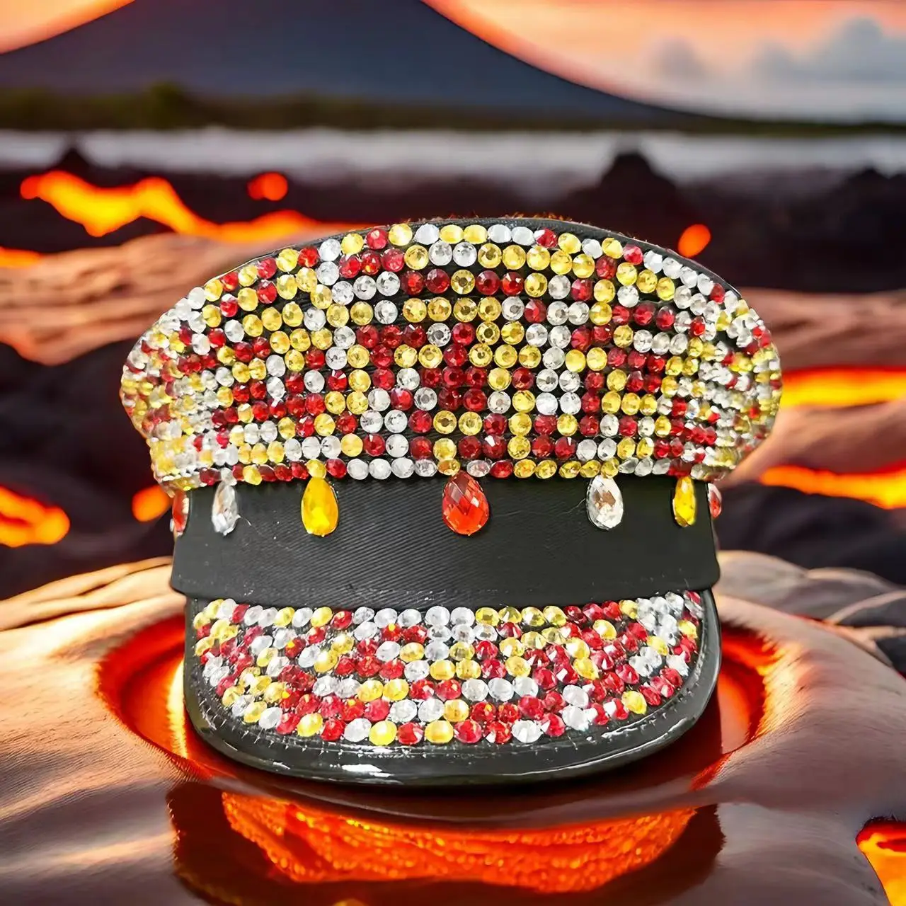 HongLuan gorra militar, gorro de color rojo, amarillo y blanco, con piedras preciosas pequeñas, diamantes de imitación, A la moda, color negro, azul marino, para fiestas de despedida de soltera