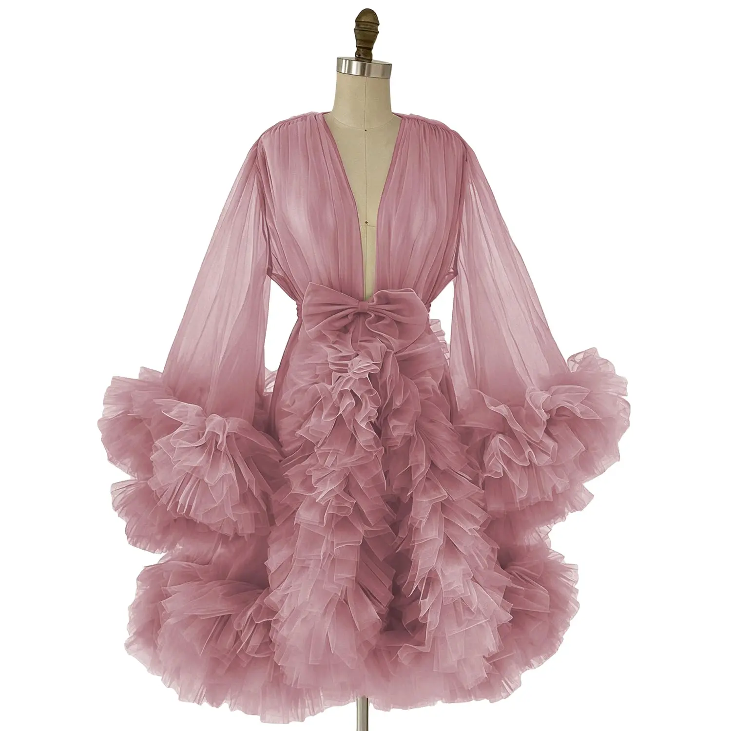 Women's Short Bridal Robes Soft tulle Bridal Dressing Gown Sexy Illusion Lingerie Sleepwear